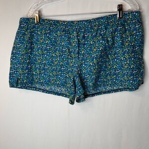 AERO Women’s Floral Blue Green Yellow Summer Shorts Elastic Waistband Size XL
